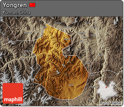 Physical Map of Yongren, semi-desaturated