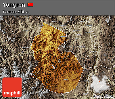 Physical Map of Yongren, semi-desaturated