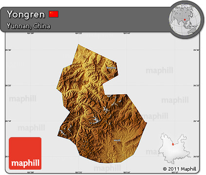 Physical Map of Yongren, single color outside