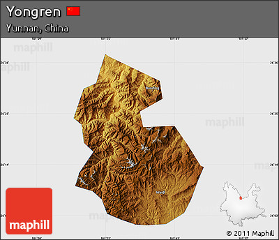 Physical Map of Yongren, single color outside