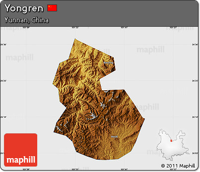Physical Map of Yongren, single color outside