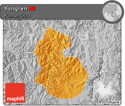 Political Map of Yongren, lighten, desaturated