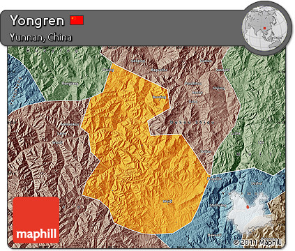Political Map of Yongren, semi-desaturated