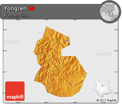 Political Map of Yongren, single color outside