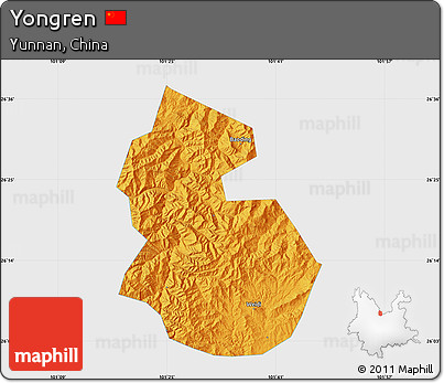 Political Map of Yongren, single color outside