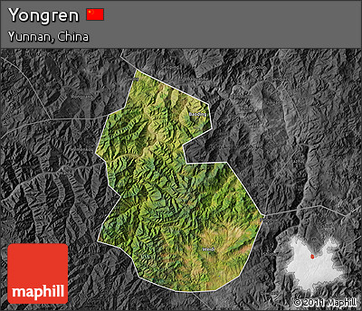 Satellite Map of Yongren, darken, desaturated