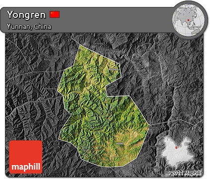 Satellite Map of Yongren, darken, desaturated