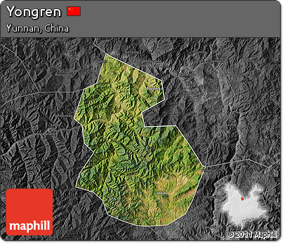 Satellite Map of Yongren, darken, desaturated