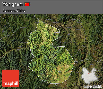 Satellite Map of Yongren, darken