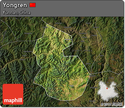 Satellite Map of Yongren, darken