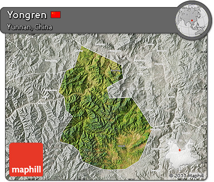 Satellite Map of Yongren, lighten, semi-desaturated