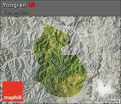 Satellite Map of Yongren, lighten, semi-desaturated