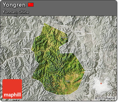 Satellite Map of Yongren, lighten, semi-desaturated