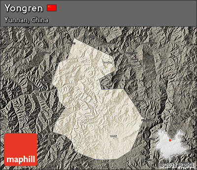 Shaded Relief Map of Yongren, darken