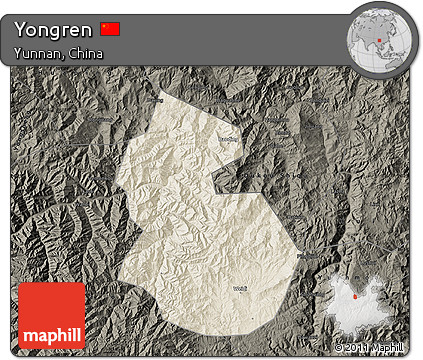 Shaded Relief Map of Yongren, darken