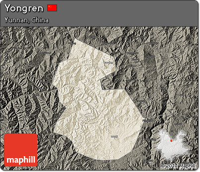 Shaded Relief Map of Yongren, darken
