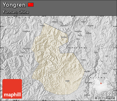 Shaded Relief Map of Yongren, desaturated