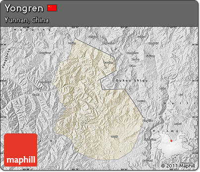 Shaded Relief Map of Yongren, desaturated