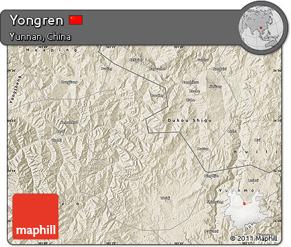 Shaded Relief Map of Yongren