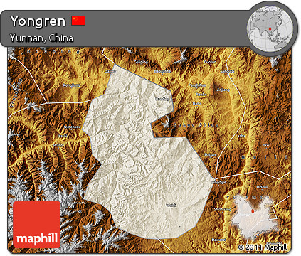 Shaded Relief Map of Yongren, physical outside
