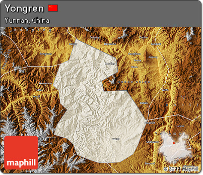 Shaded Relief Map of Yongren, physical outside