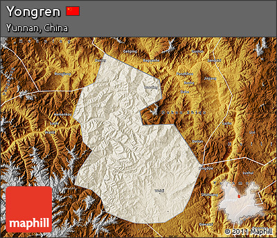 Shaded Relief Map of Yongren, physical outside