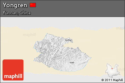 Classic Style Panoramic Map of Yongren, single color outside