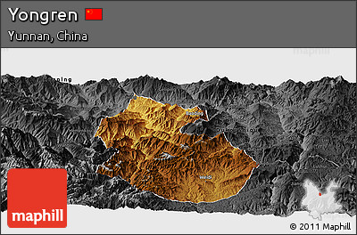 Physical Panoramic Map of Yongren, darken, desaturated