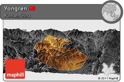 Physical Panoramic Map of Yongren, darken, desaturated