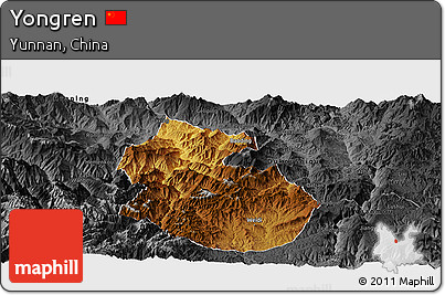 Physical Panoramic Map of Yongren, darken, desaturated