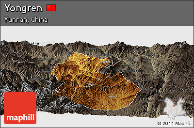Physical Panoramic Map of Yongren, darken, semi-desaturated