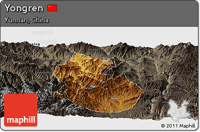 Physical Panoramic Map of Yongren, darken, semi-desaturated