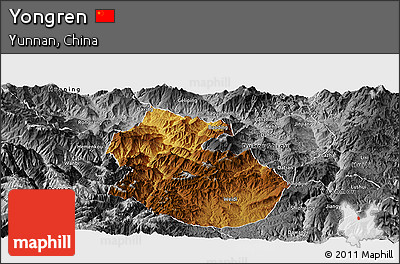 Physical Panoramic Map of Yongren, desaturated