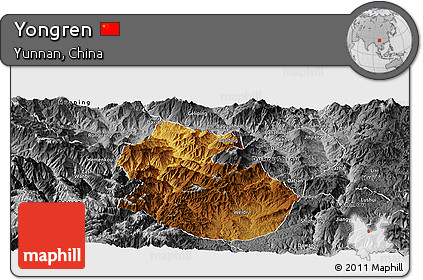 Physical Panoramic Map of Yongren, desaturated