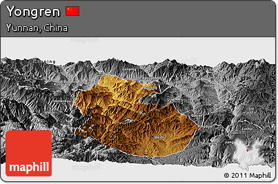 Physical Panoramic Map of Yongren, desaturated