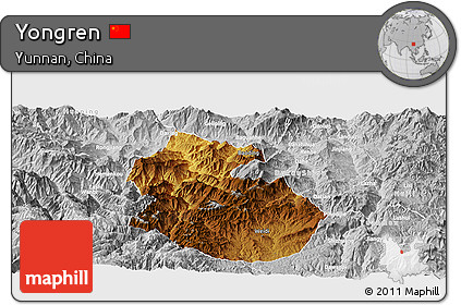 Physical Panoramic Map of Yongren, lighten, desaturated