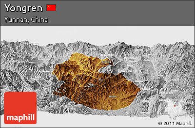Physical Panoramic Map of Yongren, lighten, desaturated
