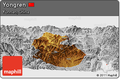 Physical Panoramic Map of Yongren, lighten, desaturated