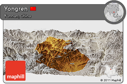 Physical Panoramic Map of Yongren, lighten, semi-desaturated