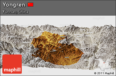 Physical Panoramic Map of Yongren, lighten, semi-desaturated