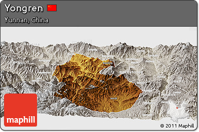 Physical Panoramic Map of Yongren, lighten, semi-desaturated