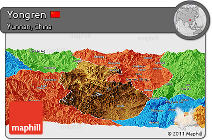 Physical Panoramic Map of Yongren, political outside