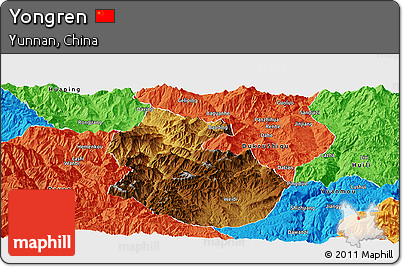Physical Panoramic Map of Yongren, political outside