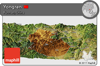 Physical Panoramic Map of Yongren, satellite outside