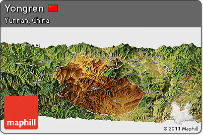 Physical Panoramic Map of Yongren, satellite outside