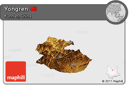 Physical Panoramic Map of Yongren, single color outside