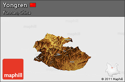 Physical Panoramic Map of Yongren, single color outside