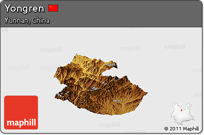 Physical Panoramic Map of Yongren, single color outside