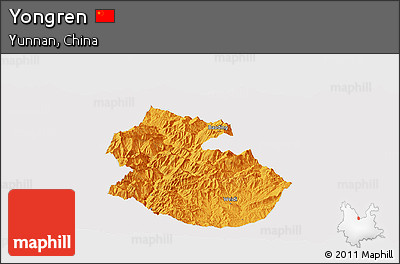 Political Panoramic Map of Yongren, cropped outside