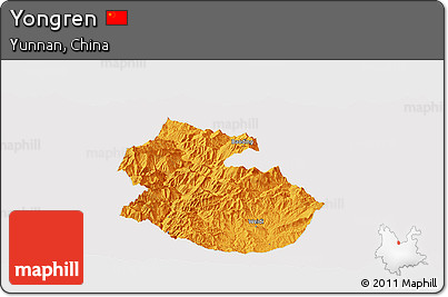 Political Panoramic Map of Yongren, cropped outside